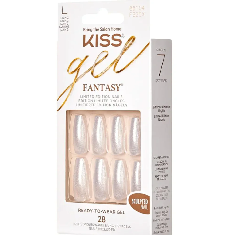 Kiss Gel Fantasy Long Length Nails in Pearly White